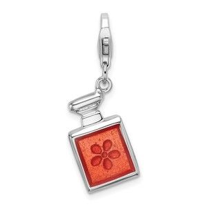 Sterling Silver 3-D Orange Enameled Perfume Bottle Bracelet Charm Lobster Clasp